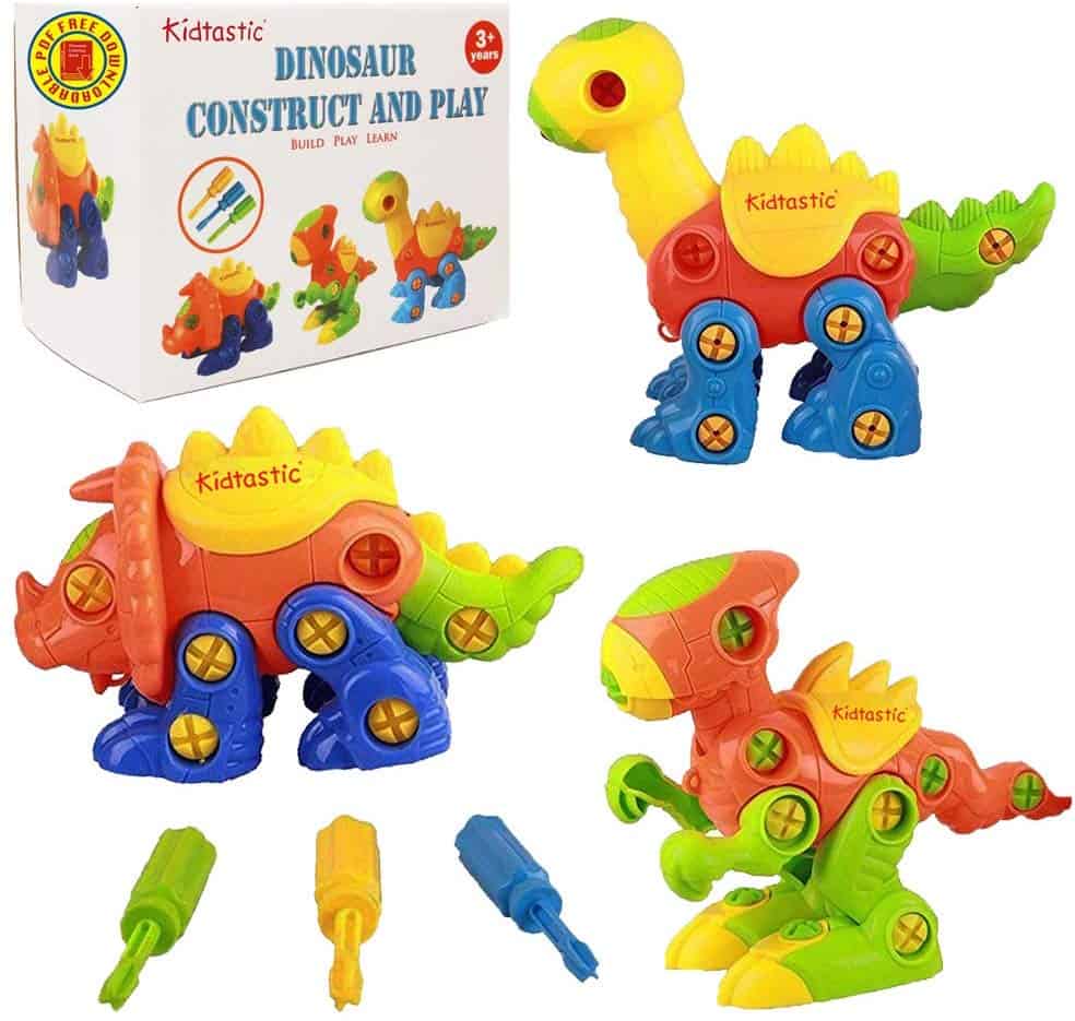 Rerisen Dinosaur Toys for Kids 3-5 Toddler Take Apart STEM Kids Educational Building Toys Children's Day and Brithday Gifts for 3 4 5 4 7 8 Year Old Boys and Girls with Electric Toy Drill 